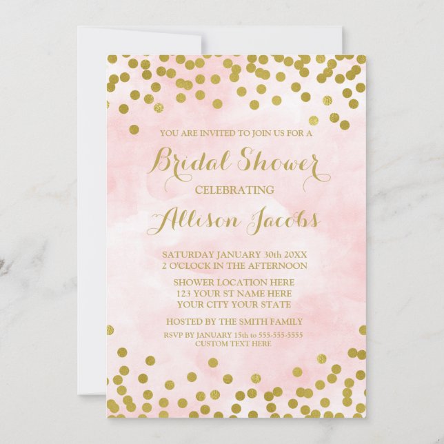 Invitación Ducha nupcial de la acuarela de Rubor del confeti (Reverso)