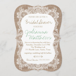 Invitación Ducha nupcial de la arpillera y del cordón