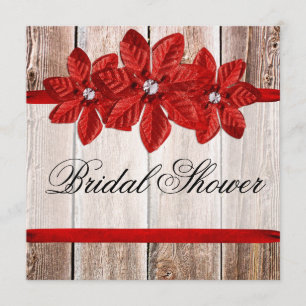Invitación Ducha nupcial de la cinta roja de madera del
