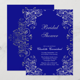 Invitación Ducha nupcial de la escritura de plata azul