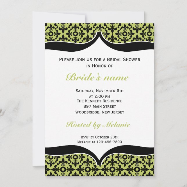 Invitación Ducha nupcial de la flor de lis Invitación-Verde (Anverso)