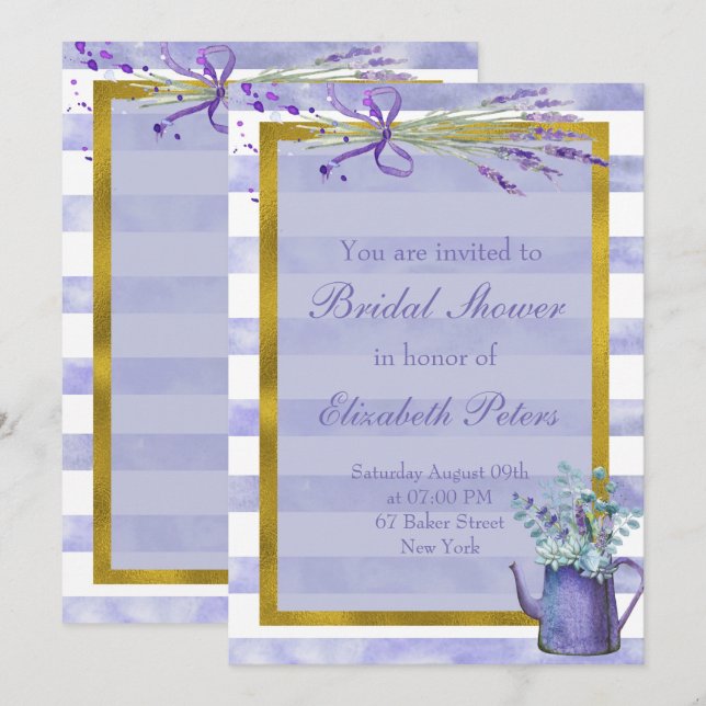 Invitación Ducha nupcial de la flor púrpura de la lavanda de (Anverso / Reverso)