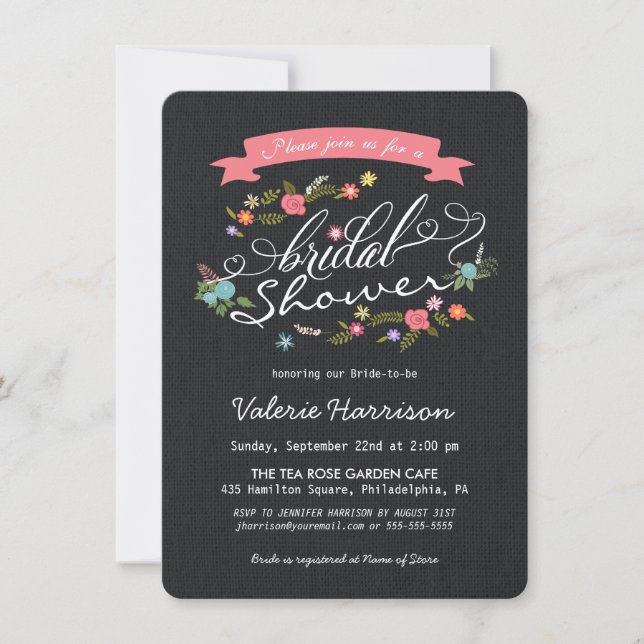 Invitación Ducha nupcial de la guirnalda de la arpillera (Anverso)