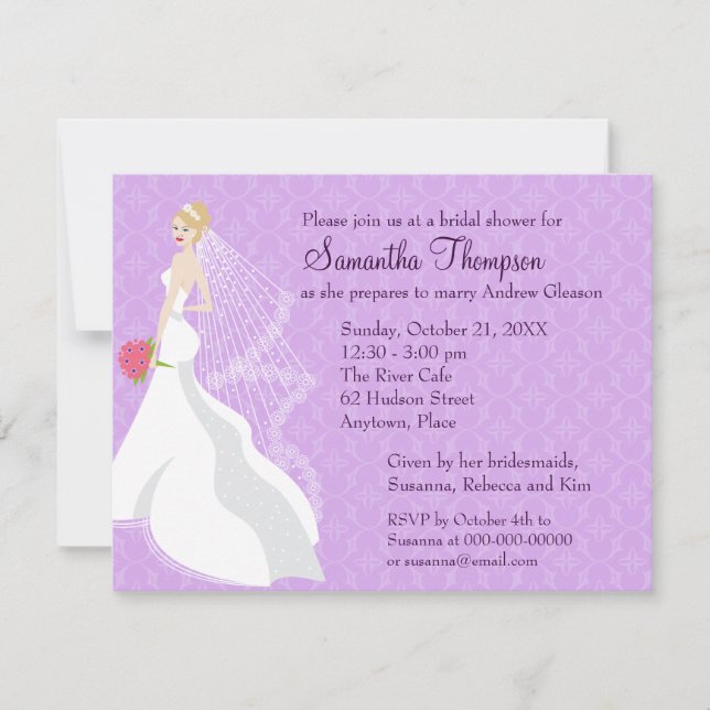 Invitación Ducha nupcial de la lila rubia coqueta (Anverso)