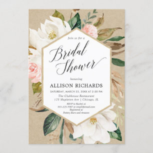 Invitación Ducha nupcial de la magnolia blanca rosada floral