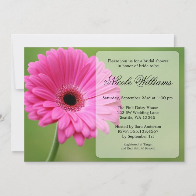 Invitación Ducha nupcial de la margarita rosada y verde del (Anverso)