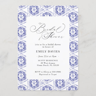 Invitación Ducha nupcial de la Marina Azul Shibori Batik Tile