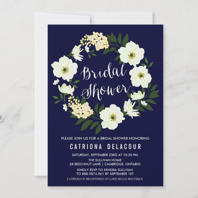 Invitación Ducha nupcial de la marina de guerra floral anémon (Anverso)