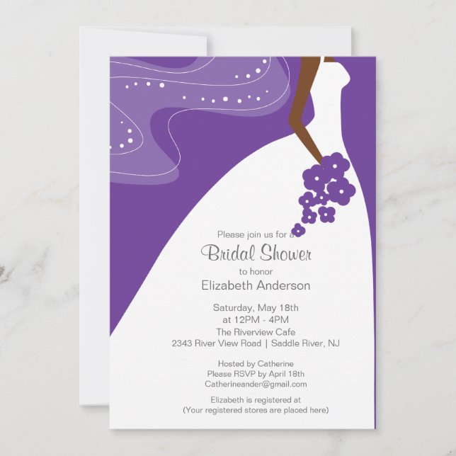 Invitación Ducha nupcial de la novia afroamericana agraciada (Anverso)