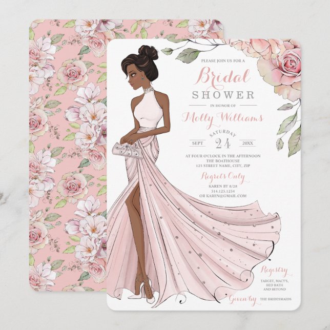 Invitación Ducha nupcial de la novia afroamericana de Blingy (Anverso / Reverso)