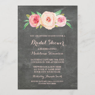 Invitación Ducha nupcial de la pizarra floral rosada de Rubor