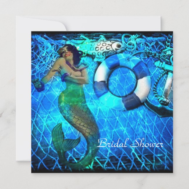 Invitación ducha nupcial de la playa de la sirena del ancla (Anverso)
