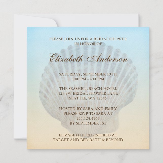 Invitación Ducha nupcial de la playa tropical del Seashell (Anverso)