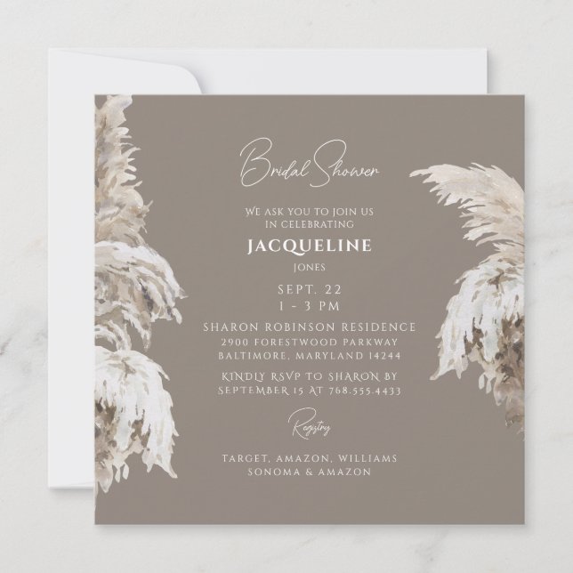 Invitación Ducha nupcial de la Plaza Neutral Boho Lush (Anverso)