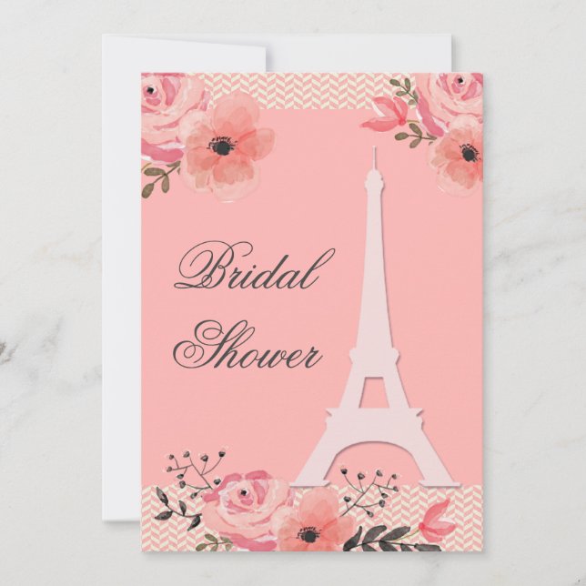 Invitación Ducha nupcial de la torre Eiffel floral elegante (Anverso)