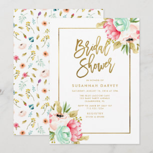 Invitación Ducha nupcial de las acuarelas del Peony de la