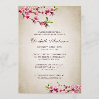 Invitación Ducha nupcial de las flores de cerezo del moreno