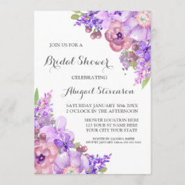 Invitación Ducha nupcial de las flores púrpuras rústicas de