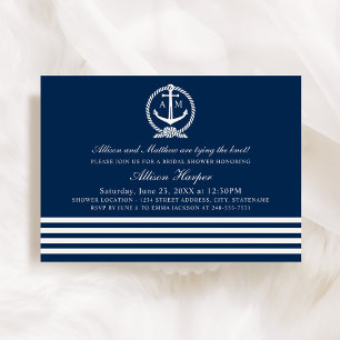 Invitación Ducha nupcial de las franjas azul y blanca de la A