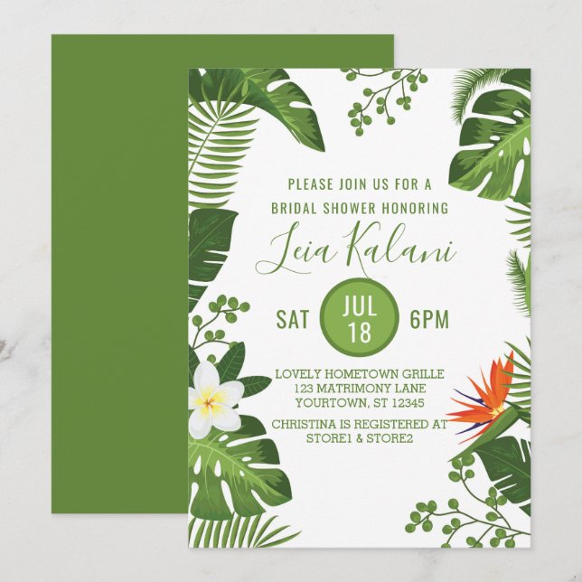 Invitación Ducha nupcial de las hojas de palma tropicales (Anverso / Reverso)