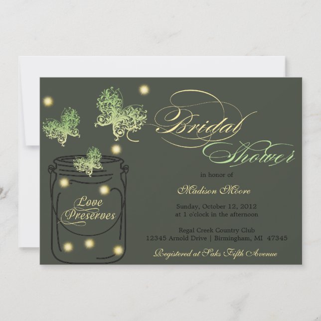 Invitación Ducha nupcial de las luciérnagas y del tarro de (Anverso)