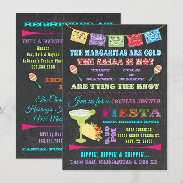 Invitación Ducha nupcial de las parejas de la Fiesta mexicana (Anverso / Reverso)