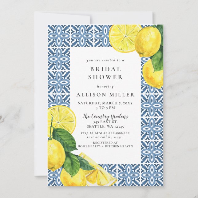 Invitación Ducha nupcial de Lemones Azules Sicilianos (Anverso)