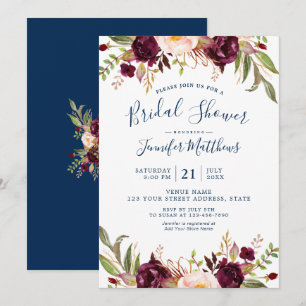 Invitación Ducha nupcial de los azules marinos florales