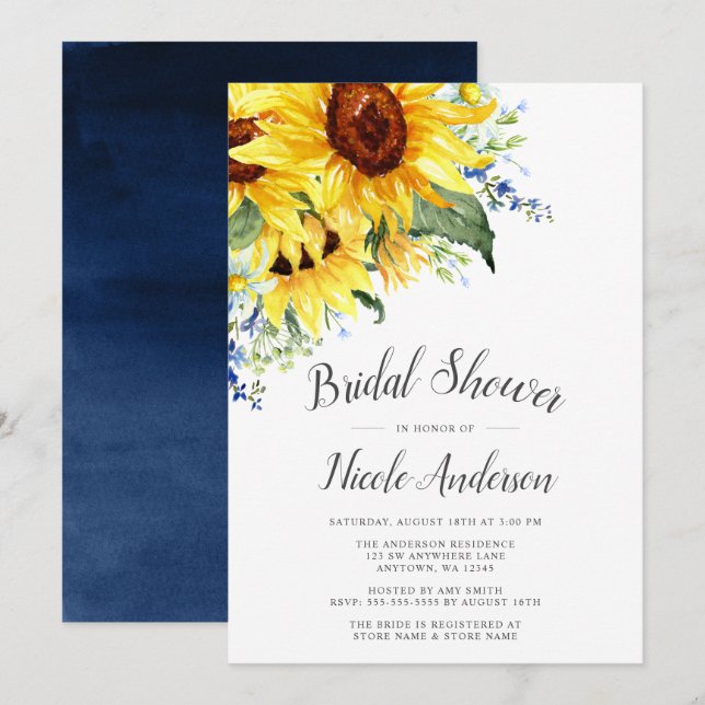 Invitación Ducha nupcial de los girasoles elegantes de la (Anverso / Reverso)