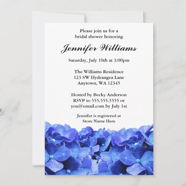 Invitación Ducha nupcial de los Hydrangeas azules (Anverso)