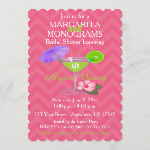 Invitación Ducha nupcial de los monogramas rosados de Chevron
