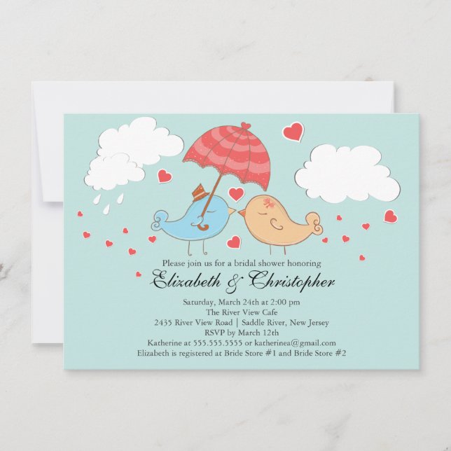Invitación Ducha nupcial de los pájaros lindos del amor (Anverso)