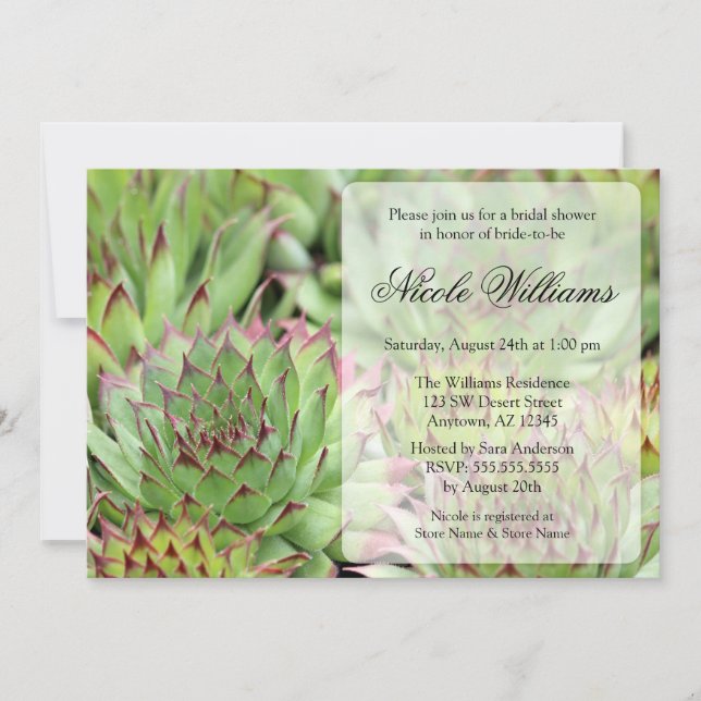 Invitación Ducha nupcial de los Succulents (Anverso)