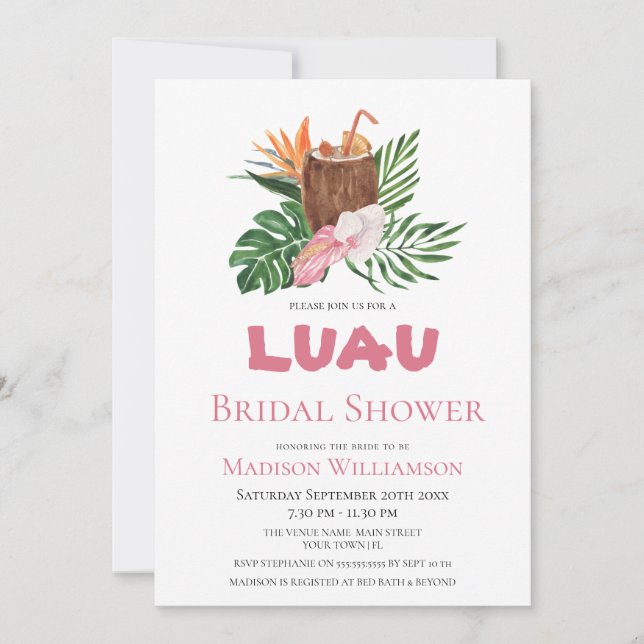 Invitación Ducha nupcial de Luau floral con cóctel tropical (Anverso)