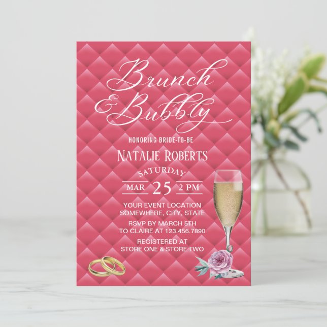 Invitación Ducha nupcial de lujo rosa y cristalina (Anverso de pie)