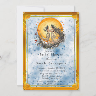 Invitación Ducha nupcial de luna azul amarillo celestial amar