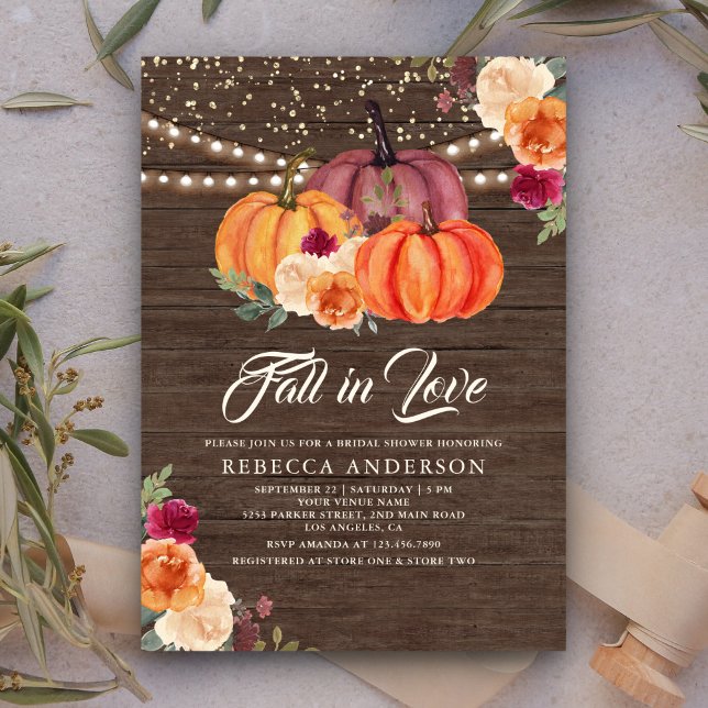 Invitación Ducha nupcial de madera de calabaza floral Naranja (Subido por el creador)