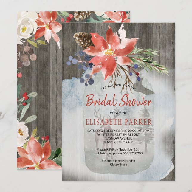 Invitación Ducha nupcial de madera de pajarera floral rústica (Anverso / Reverso)