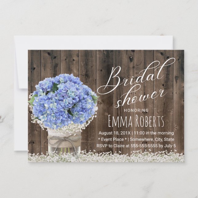 Invitación Ducha nupcial de madera del Hydrangea del granero (Anverso)