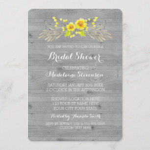 Invitación Ducha nupcial de madera gris floral de la acuarela