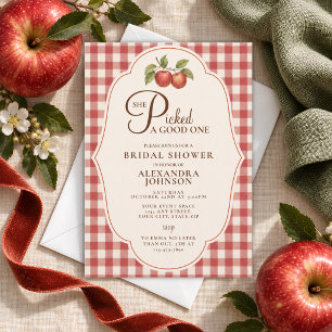 Invitación Ducha Nupcial de Manzana a Cuadros Rojos de Otoño