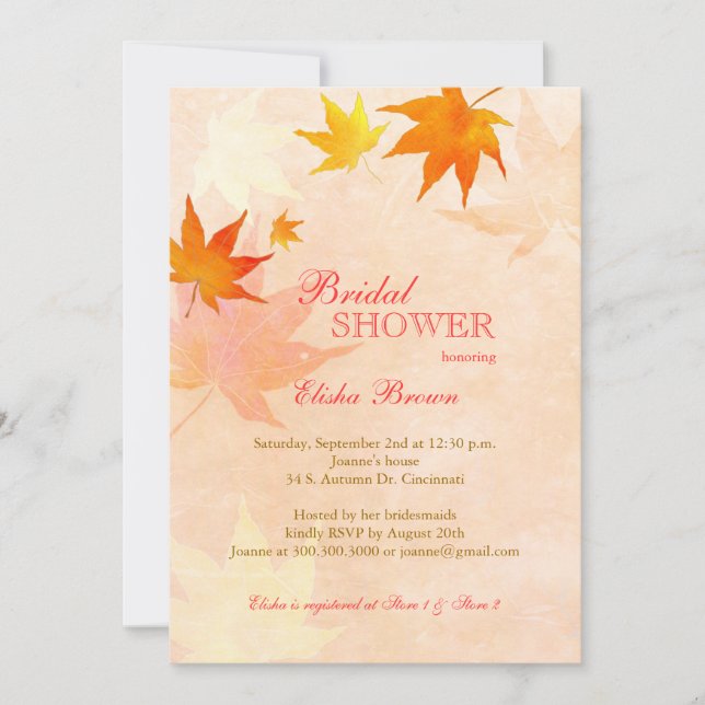 Invitación Ducha nupcial de maple Leaf rustic Fall (Anverso)