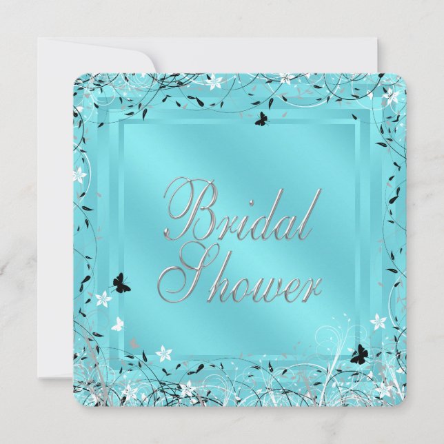 Invitación Ducha nupcial de mariposa blanca azul verde azulad (Anverso)