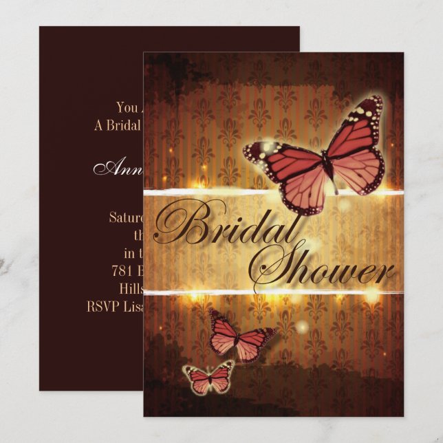 Invitación Ducha nupcial de mariposa de otoño (Anverso / Reverso)