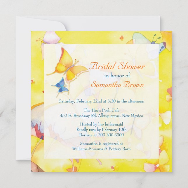 Invitación Ducha nupcial de mariposa de primavera (Anverso)