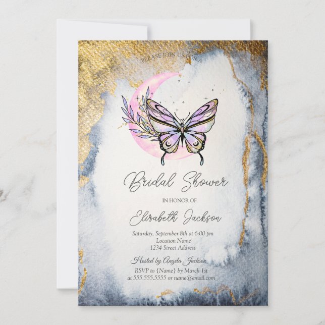 Invitación Ducha nupcial de mariposa floral celestial (Anverso)