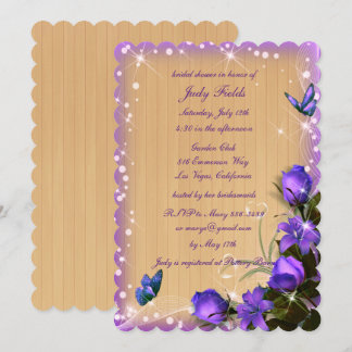 Invitación Ducha nupcial de mariposa floral rubia de madera