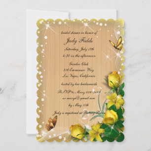 Invitación Ducha nupcial de mariposa floral rubia de madera a
