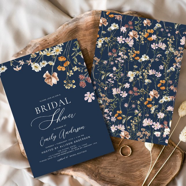 Invitación Ducha nupcial de marisco Blue Boho Wildflower (Subido por el creador)
