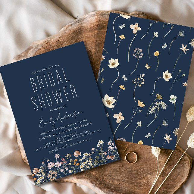 Invitación Ducha nupcial de marisco Blue Boho Wildflower (Subido por el creador)